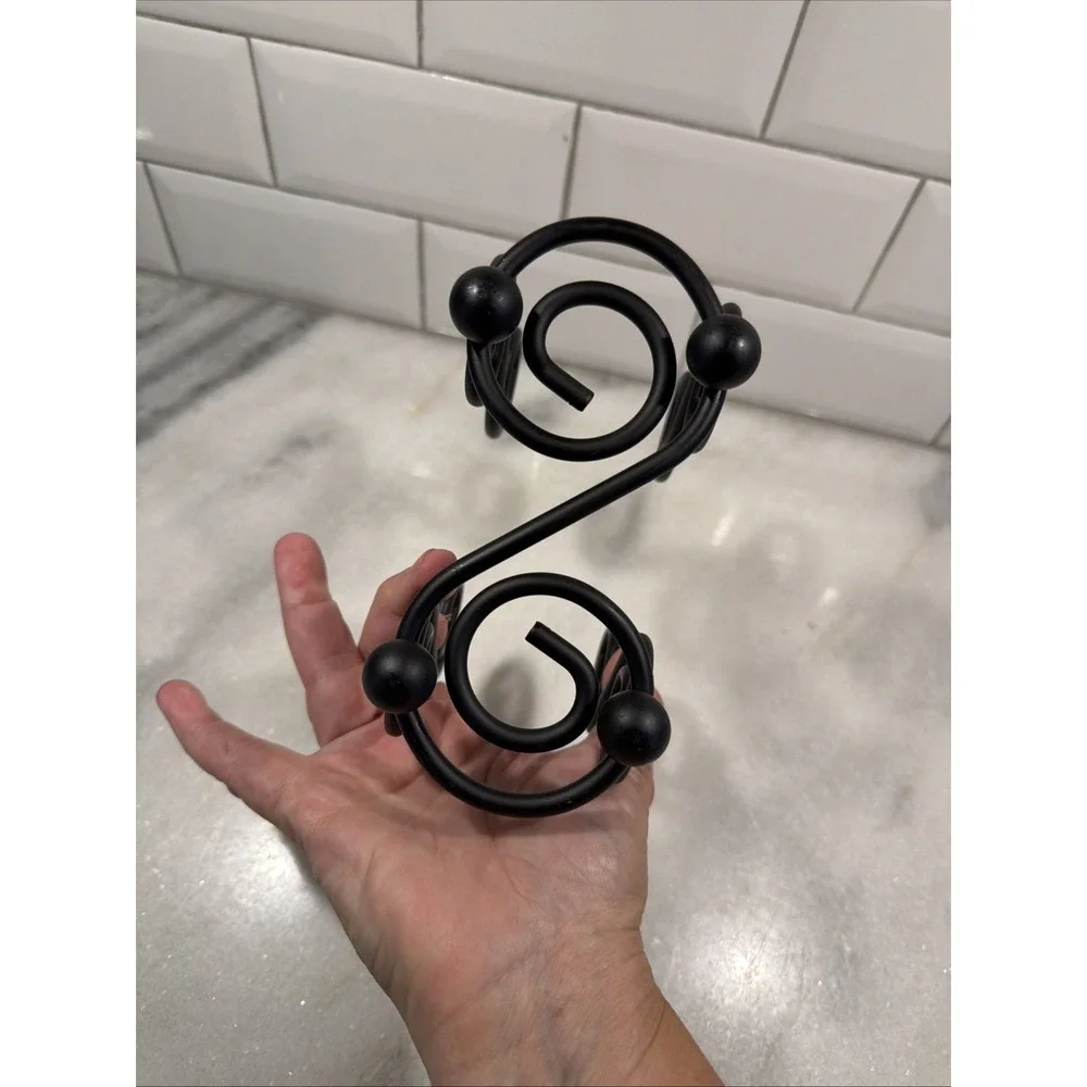 Vintage Wrought Iron Napkin Holder Scrolls Ball Feet Black 5 1/2
